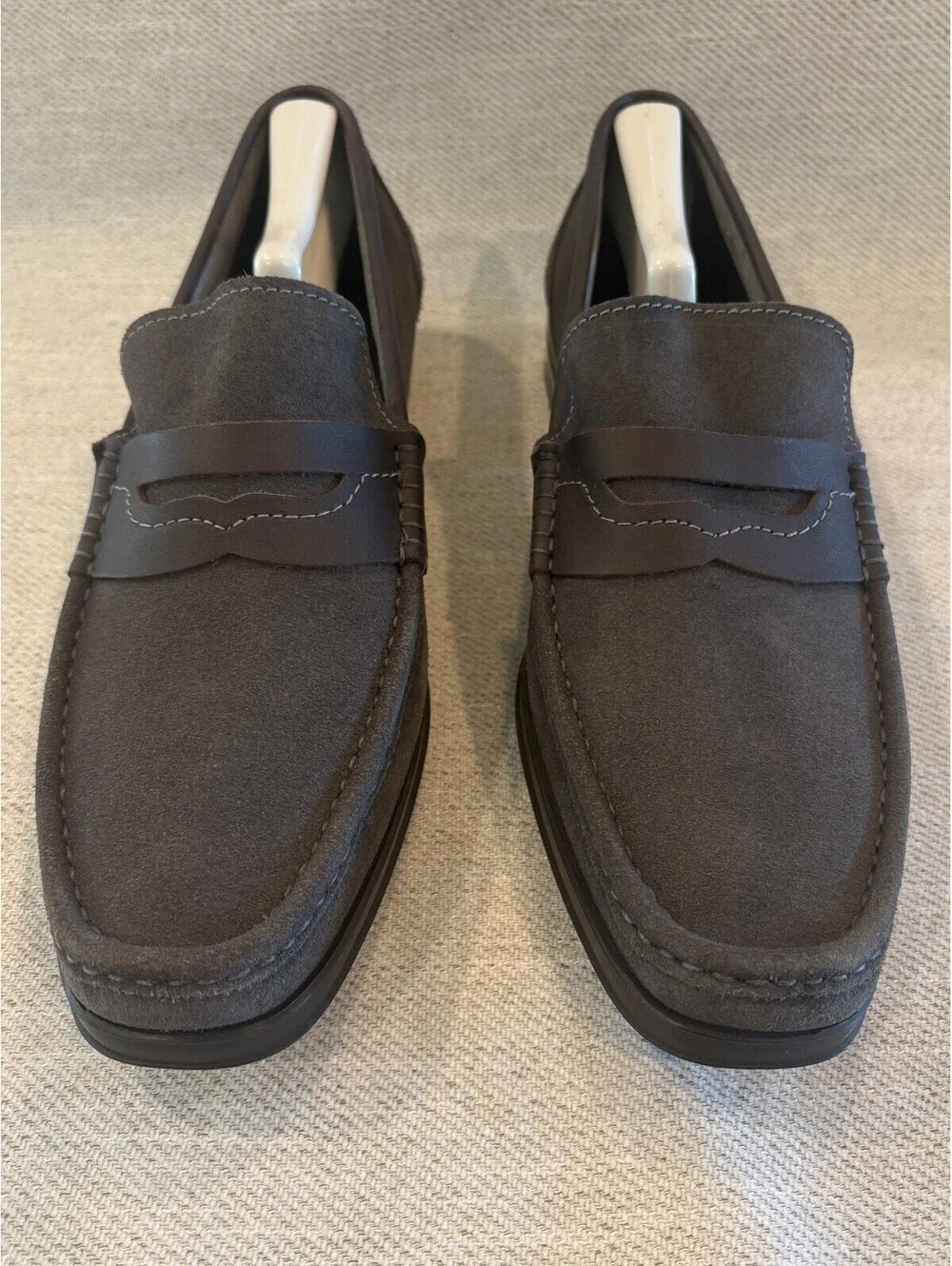 Florsheim Made in Spain Grey Suede Penny Loafers Dress Shoes Men's 11 D Luxury